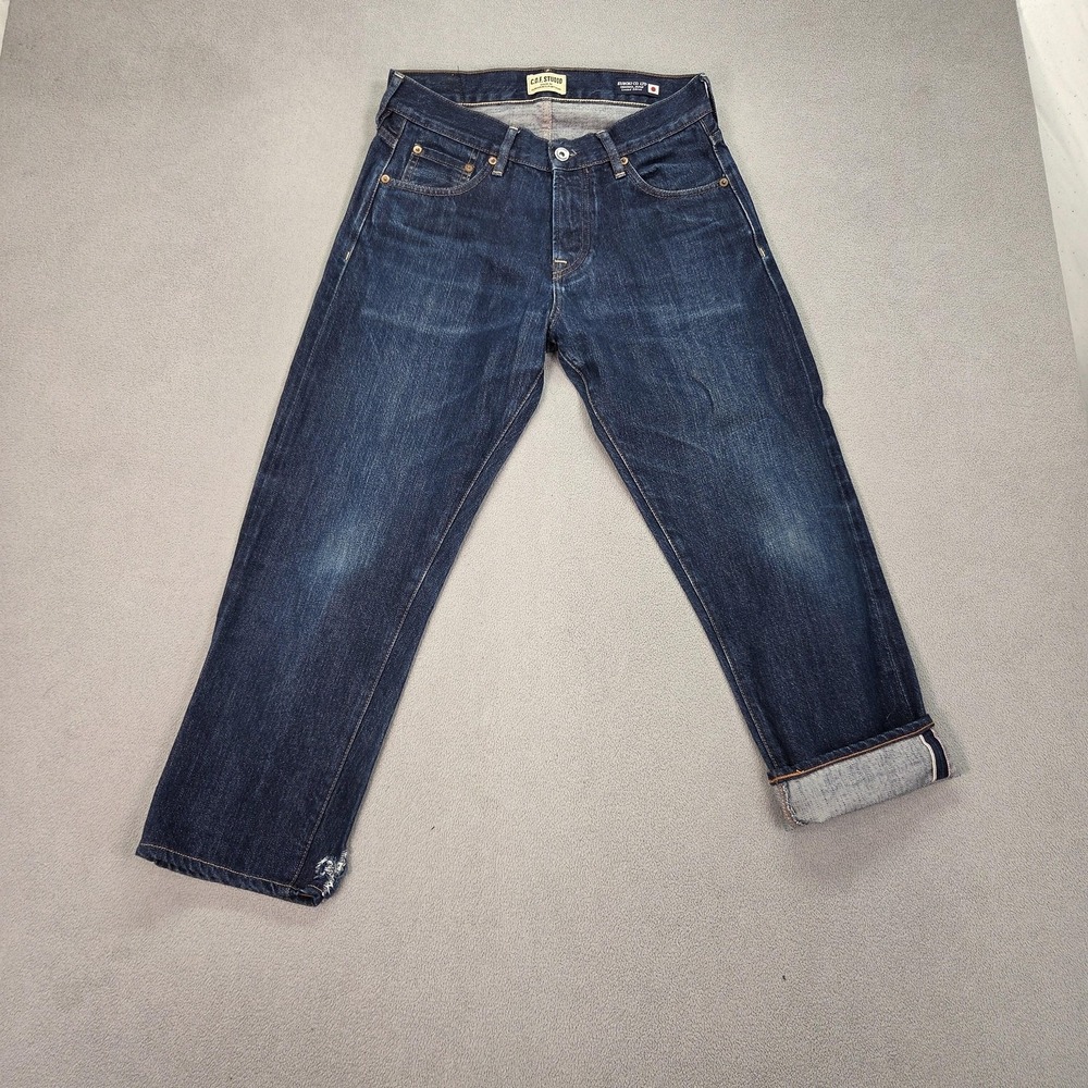 C.O.F. Studio M5 Straight Jeans Mens 32 Blue Rinsed Kuroki Button Fly Fits 28x25
